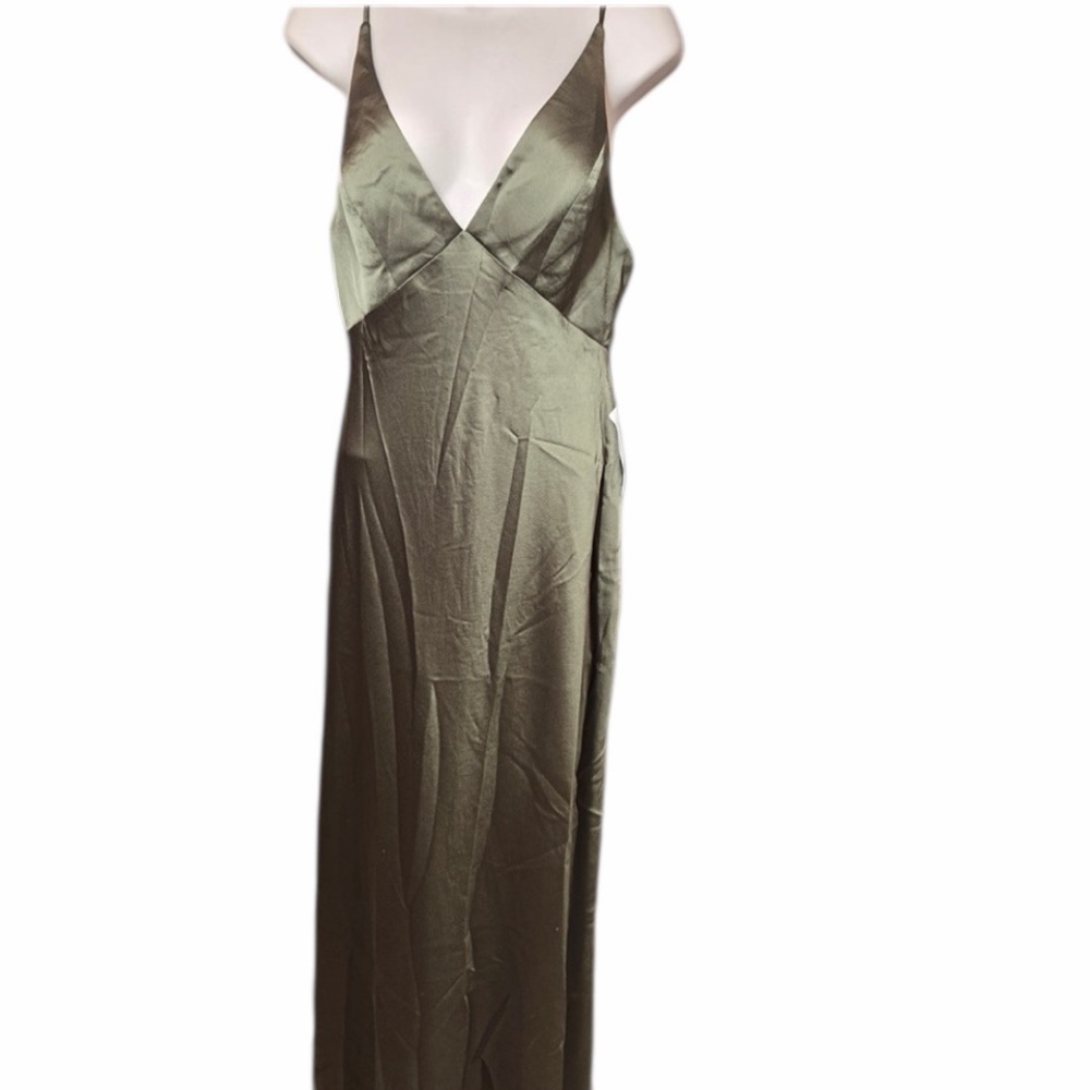 NWT JENNY YOO Eloise Luxe Satin Dress Olive Women’s Size 10 6411 - Picture 7 of 12